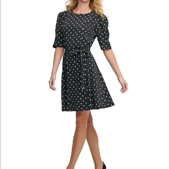 WORN ONCE Classic Dot Twill Elbow Sleeve Fit & Flare Dress size 10 - Picture 1 of 4